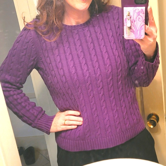 LL Bean 100% cotton deep purple sweater - Picture 2 of 4